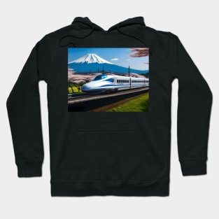 Shinkansen Bullet Train With Mt Fiji Digital Drawing Hoodie